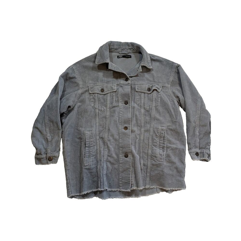 zara gray corduroy jacket oversized size XS pockets